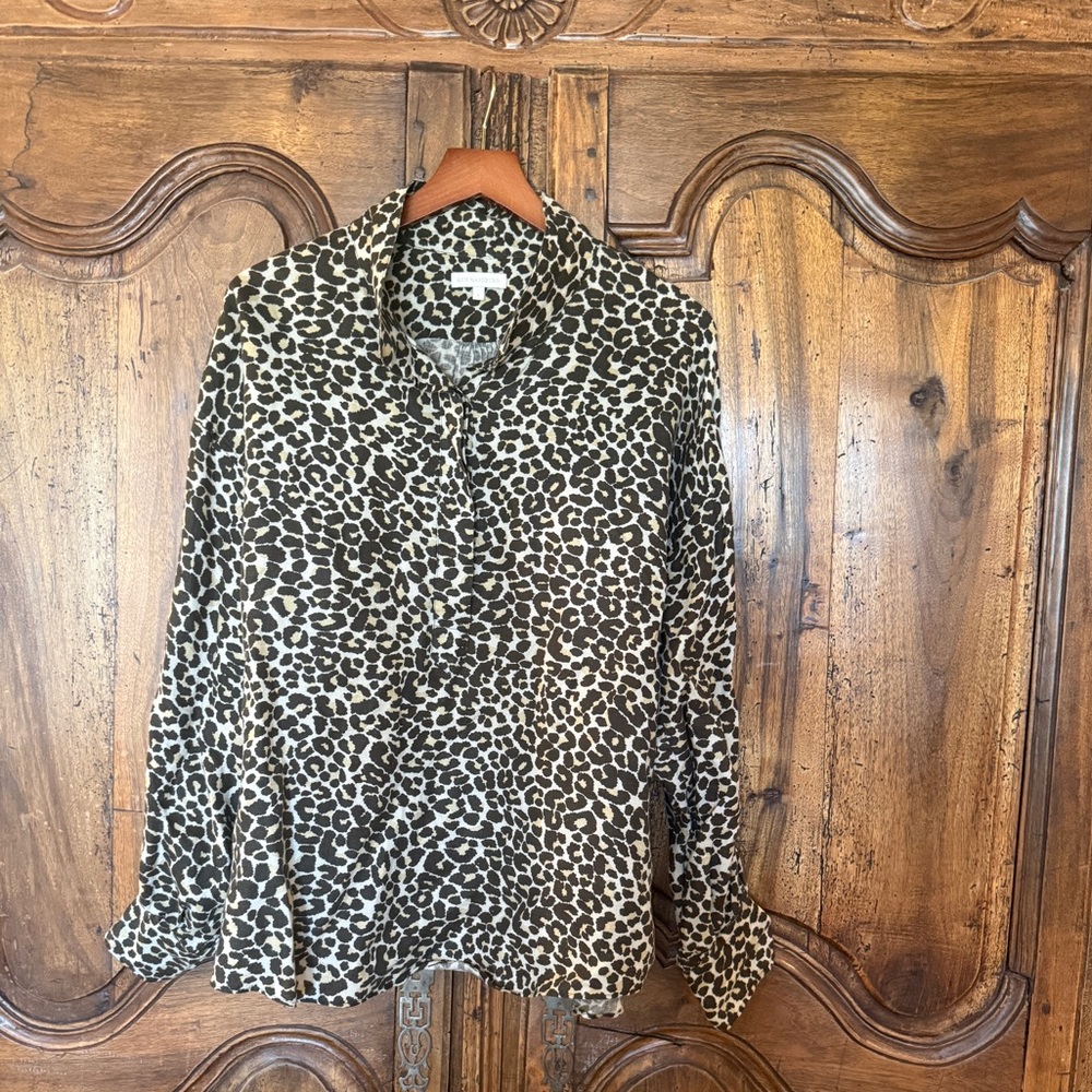 ANN MASHBURN Anaya Popover Animal Print Shirt- Linen- Size L